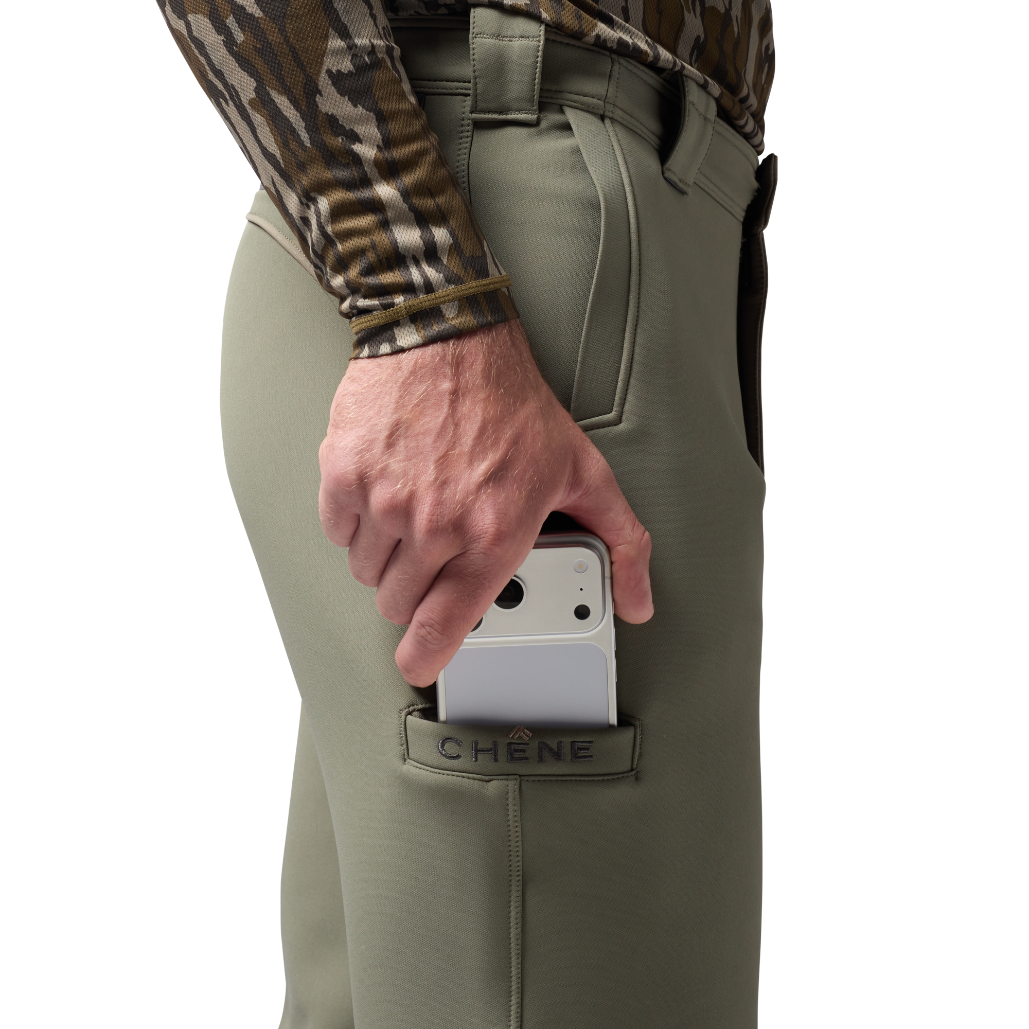 Bonded Fleece Field Pant in Sage, on model #sage