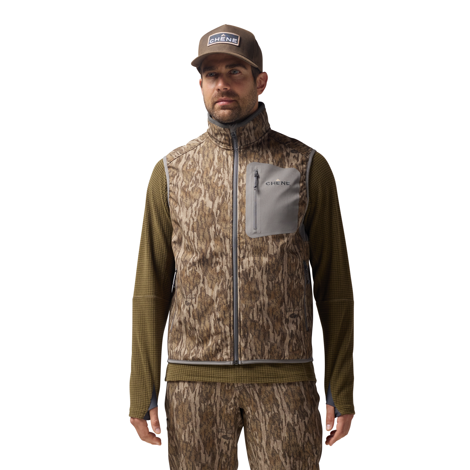 Scout Vest in Mossy Oak Bottomland, on model #mossy_oak_bottomland