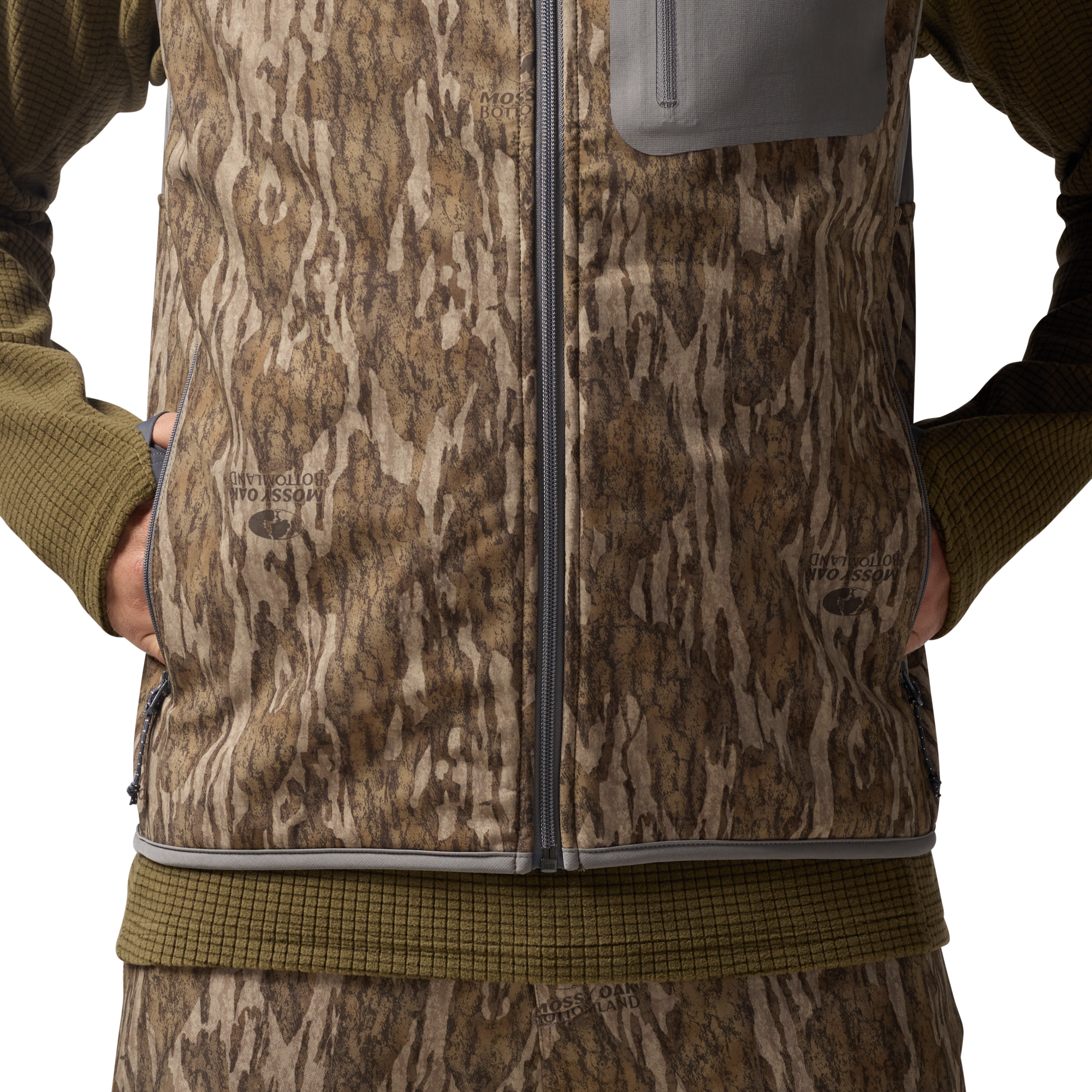 Scout Vest in Mossy Oak Bottomland, on model #mossy_oak_bottomland