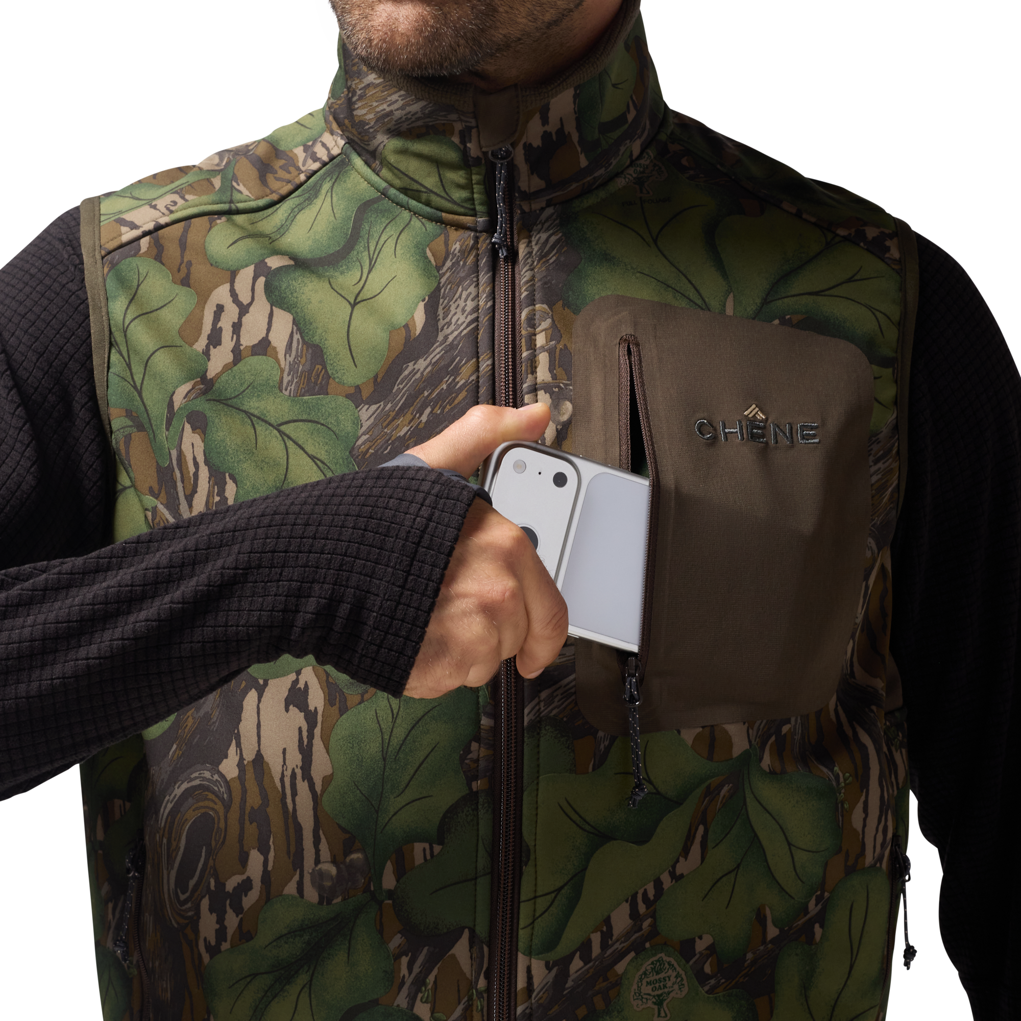 Scout Vest in Mossy Oak Full Foliage, on model #mossy_oak_full_foliage