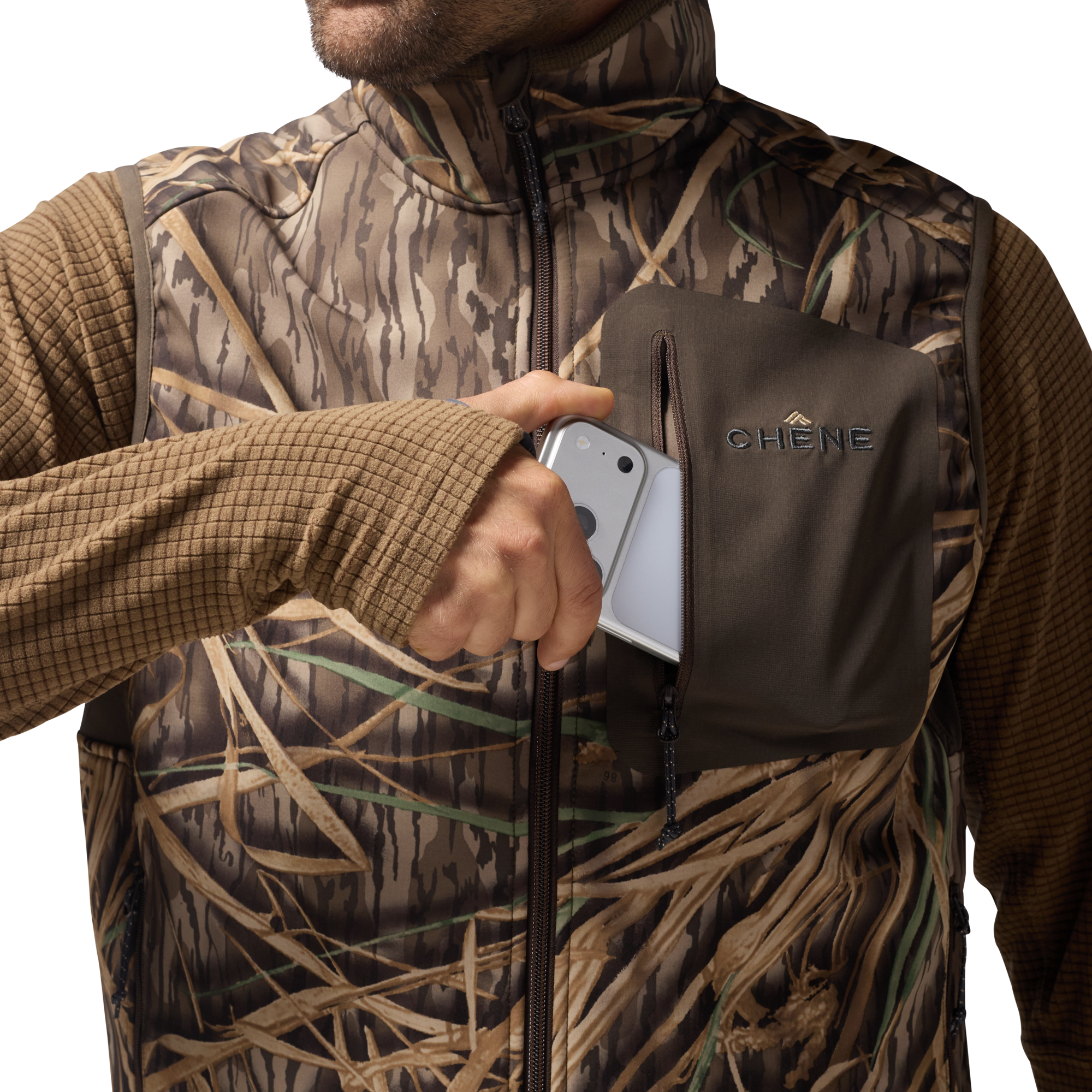 Scout Vest in Mossy Oak Original Shadow Grass, on model #mossy_oak_original_shadow_grass