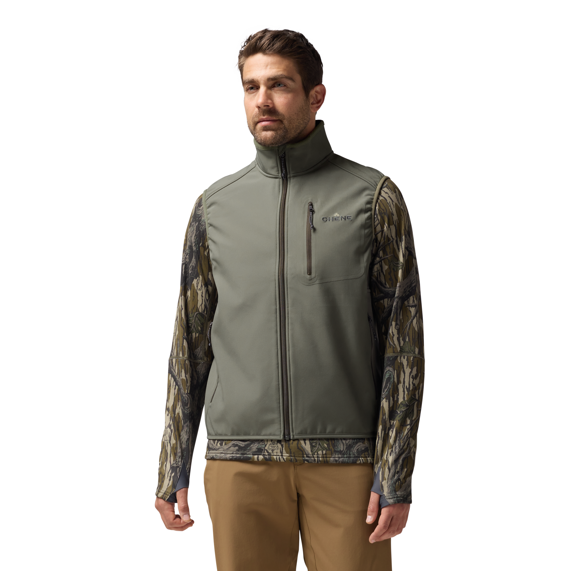 Scout Vest in Sage, on model #sage