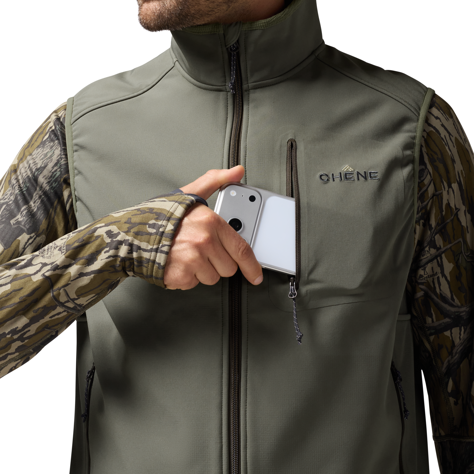 Scout Vest in Sage, on model #sage
