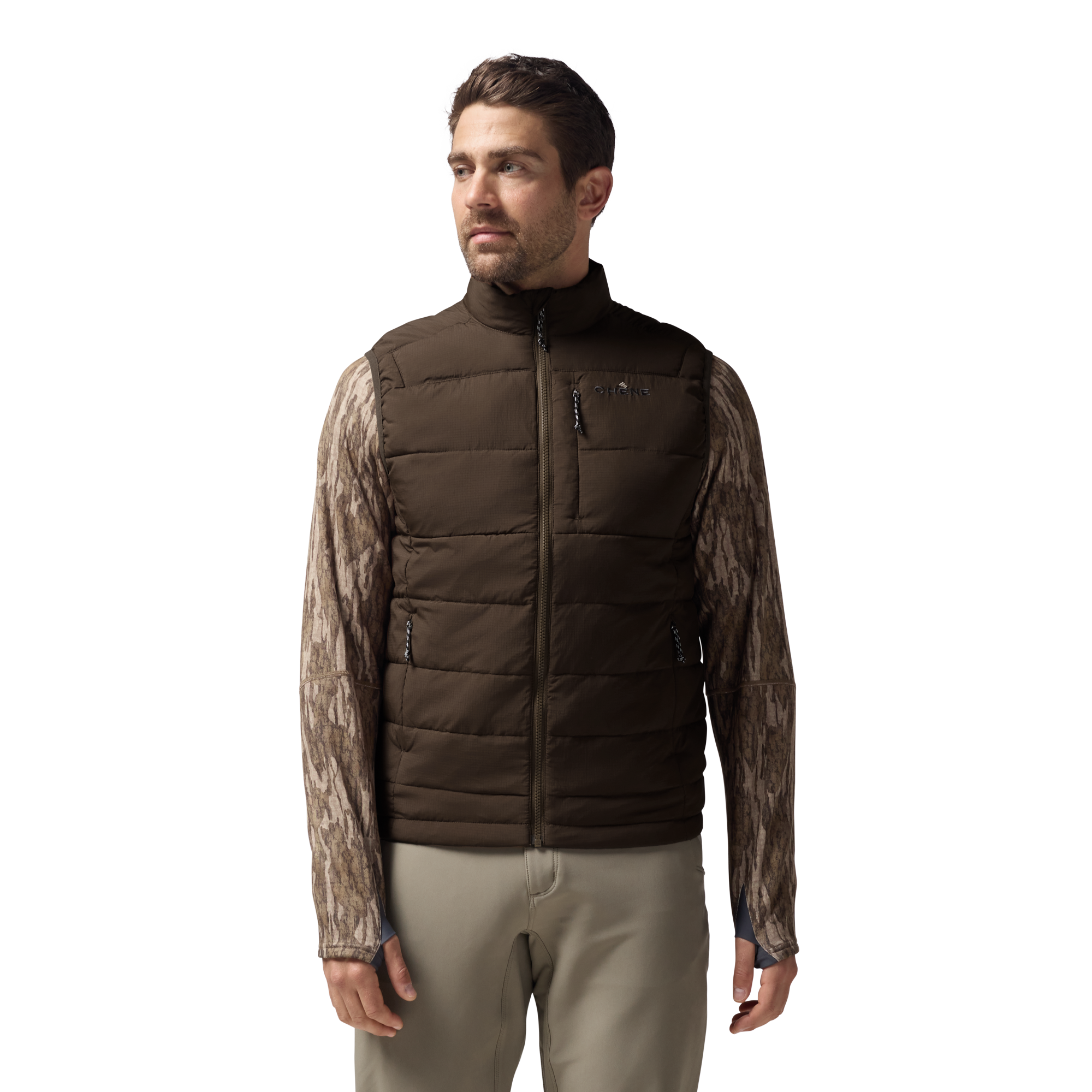 Flyweigh Vest in Brown, on model #brown