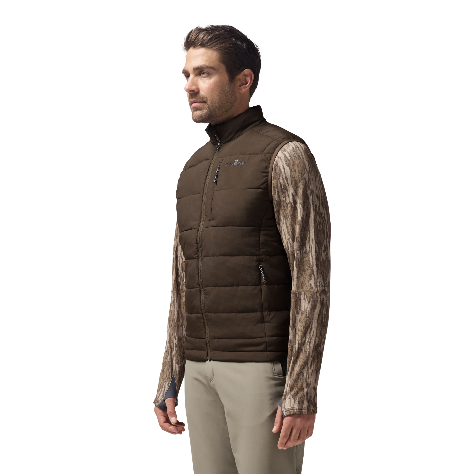 Flyweigh Vest in Brown, on model #brown