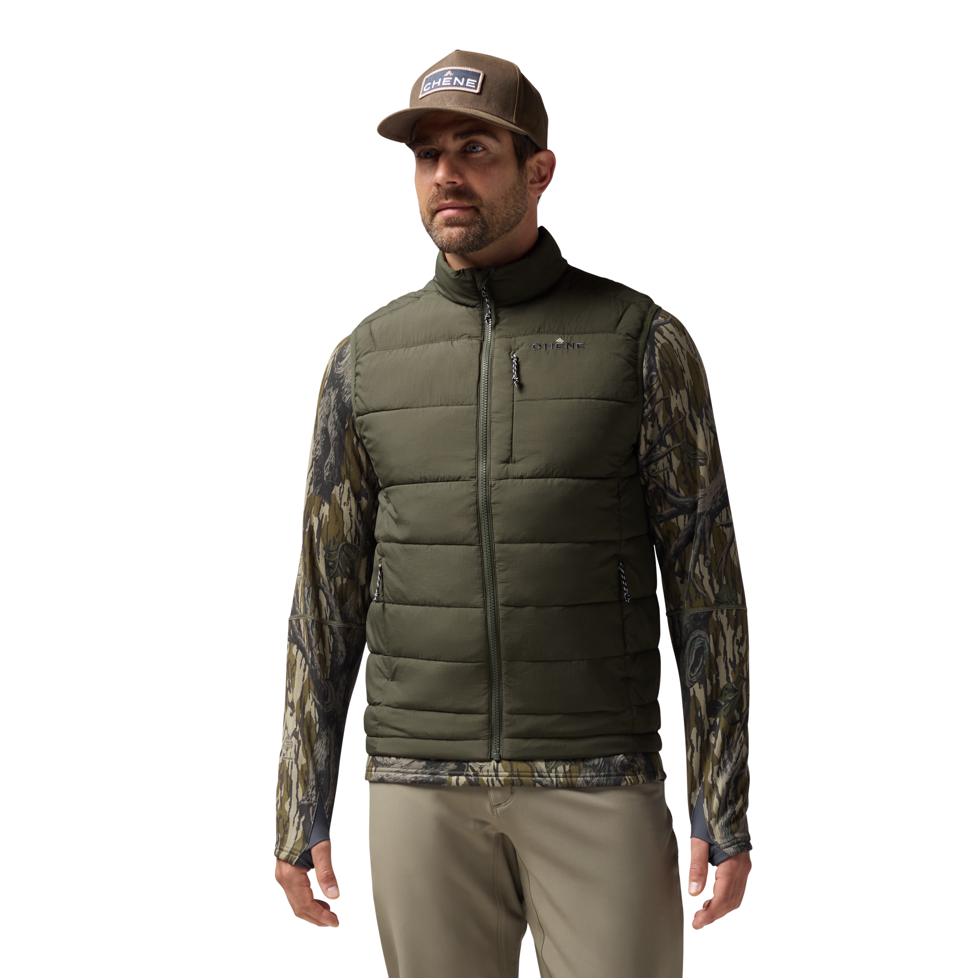 Flyweigh Vest in Olive, on model #olive