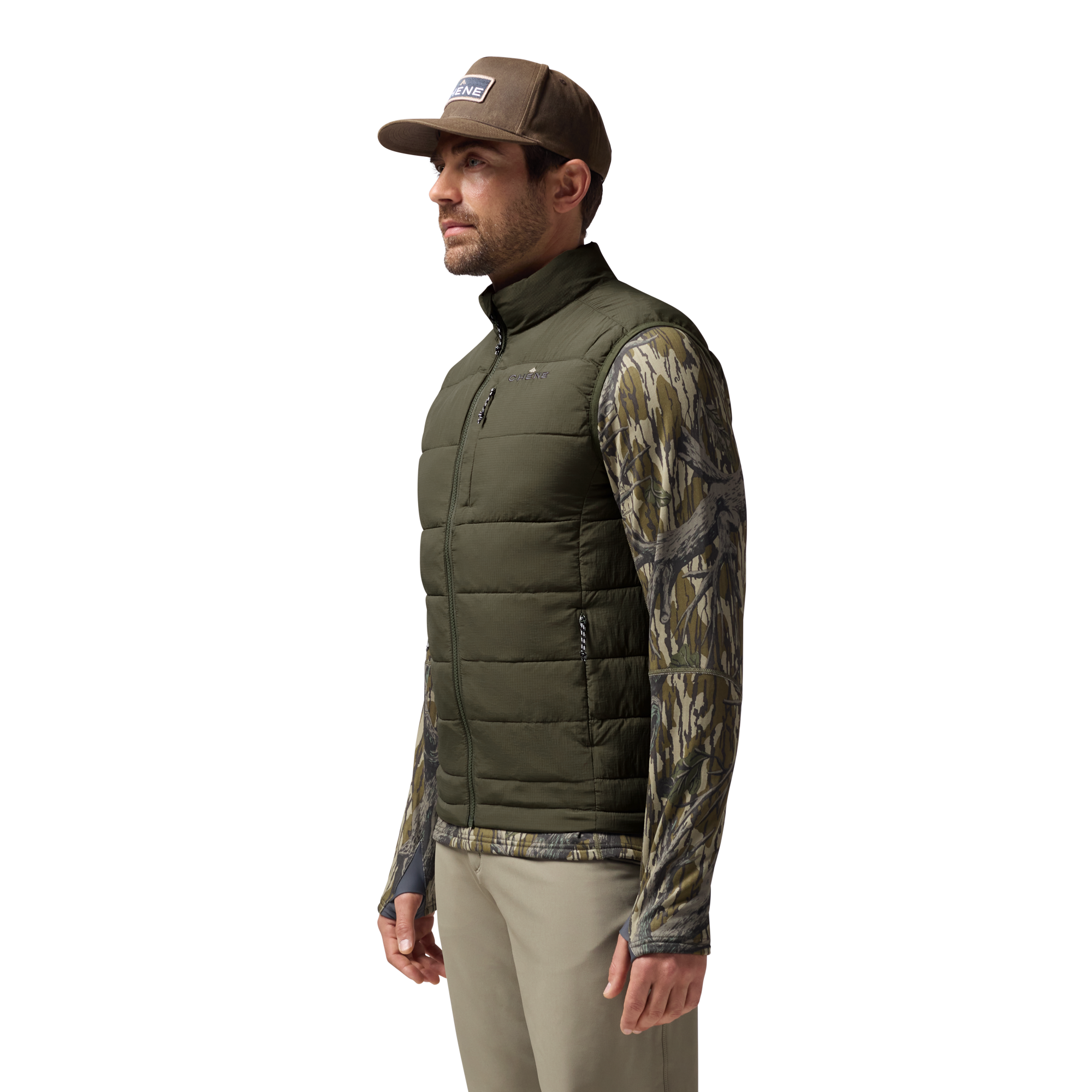 Flyweigh Vest in Olive, on model #olive