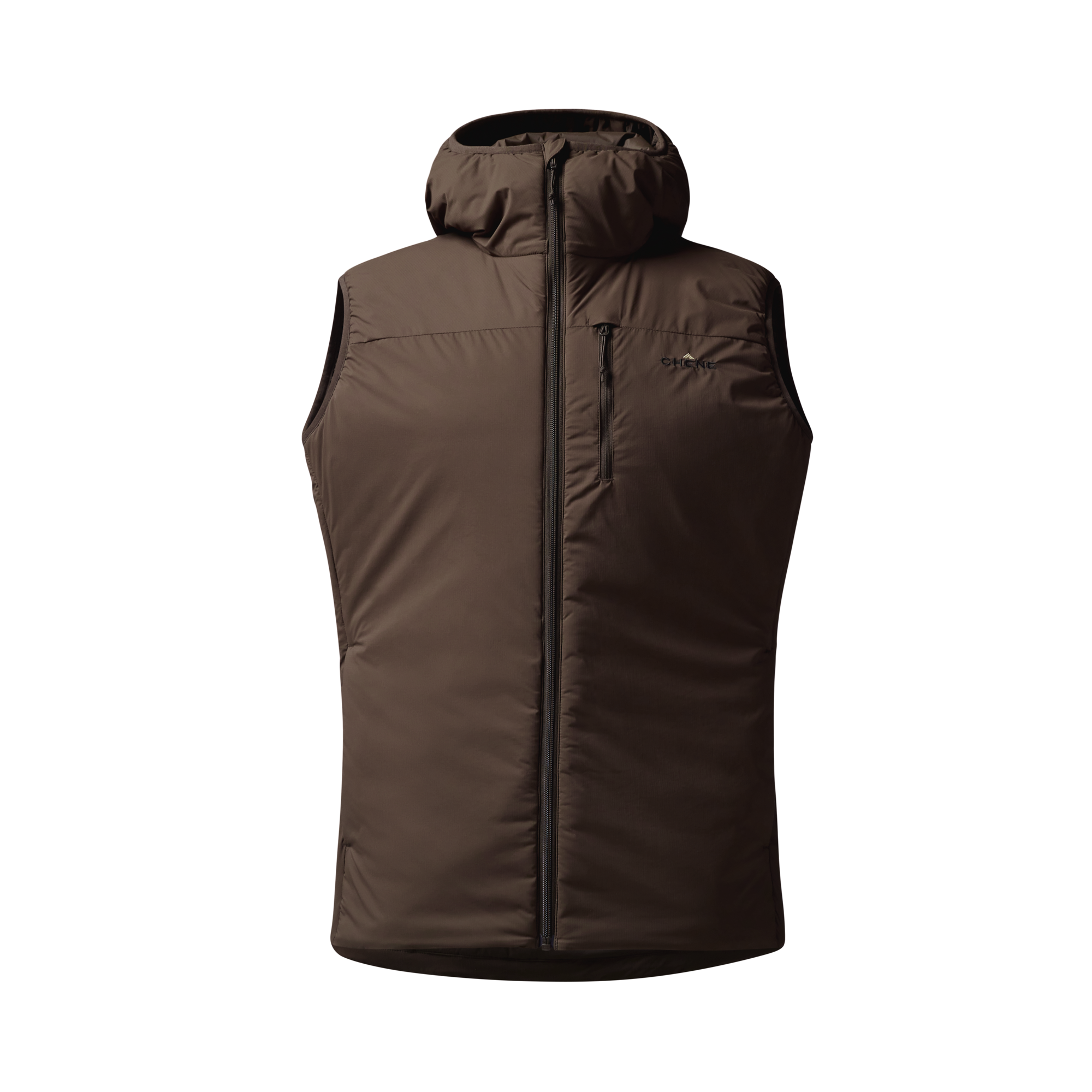 Flyweigh Hooded Vest in Mud, front view #mud