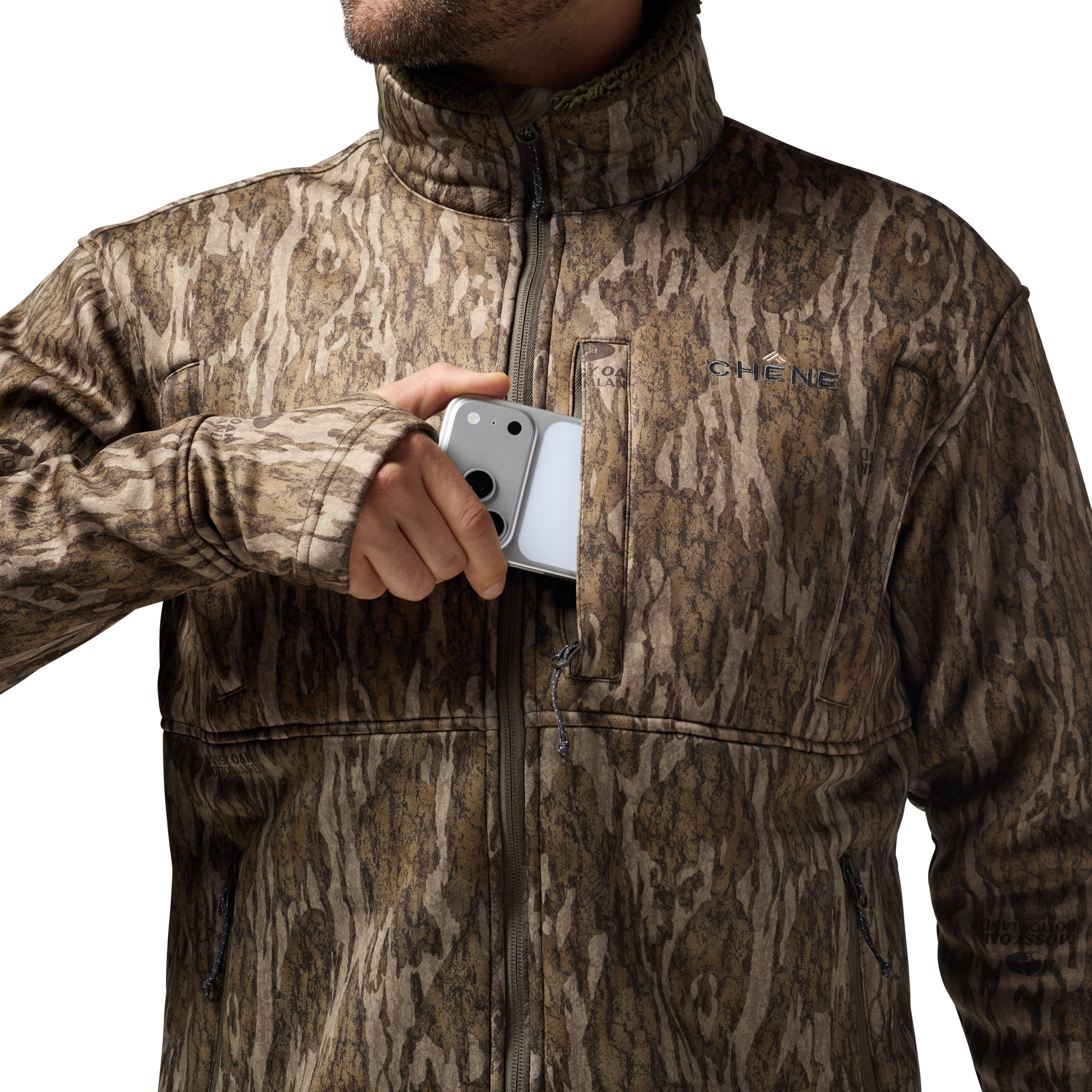 Over/Under Jacket in Mossy Oak Bottomland, on model #mossy_oak_bottomland