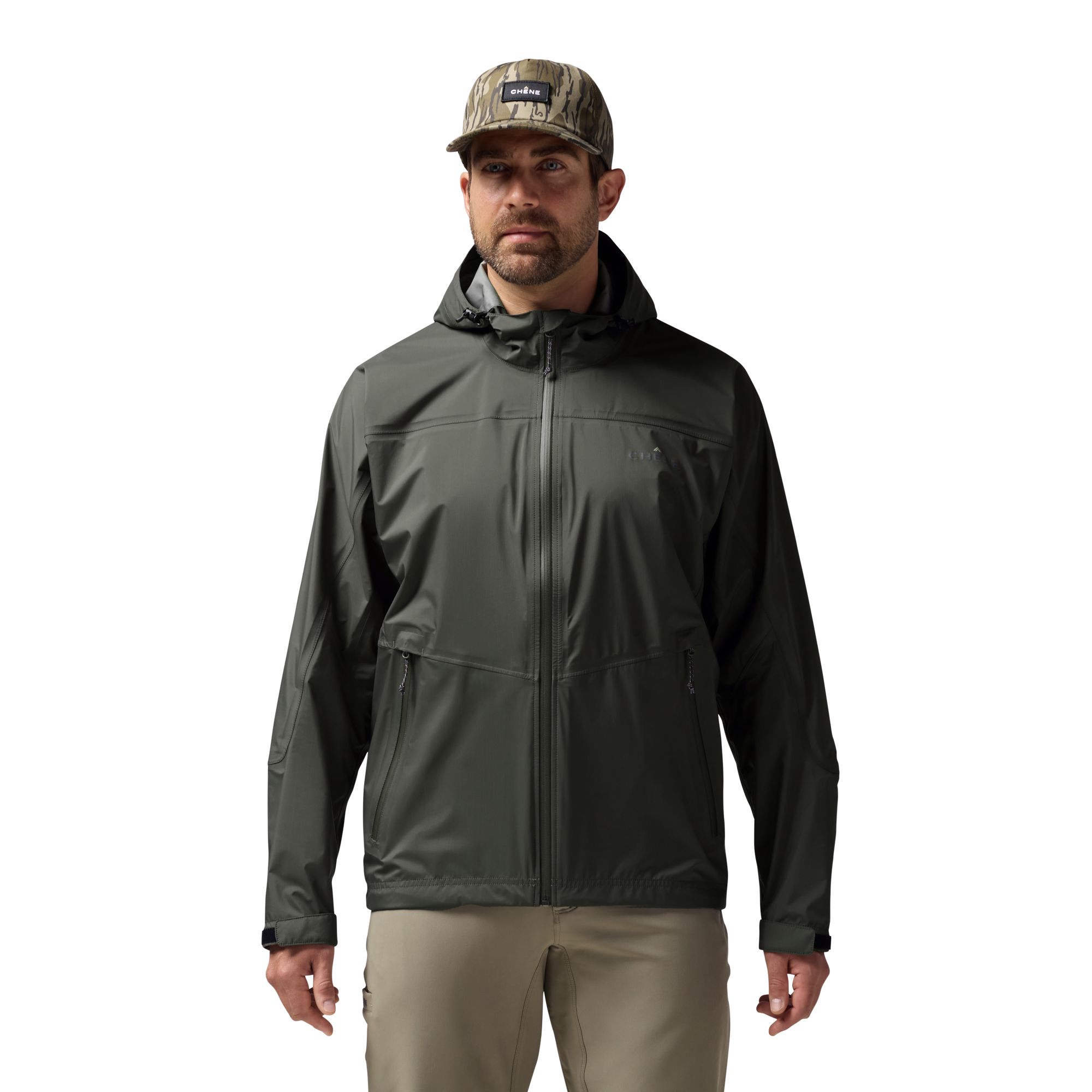 Hydro-Lok Velo Rain Jacket in Cypress, on model #cypress