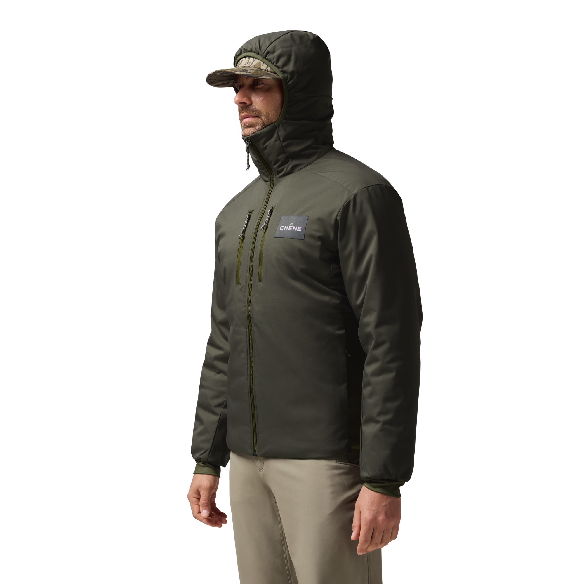 Flyweigh Jacket in Cypress, on model #cypress