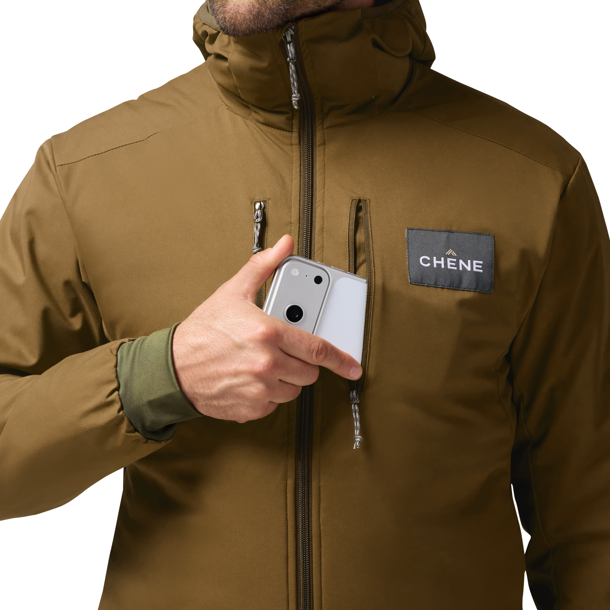 Flyweigh Jacket in Field Tan, on model #field_tan