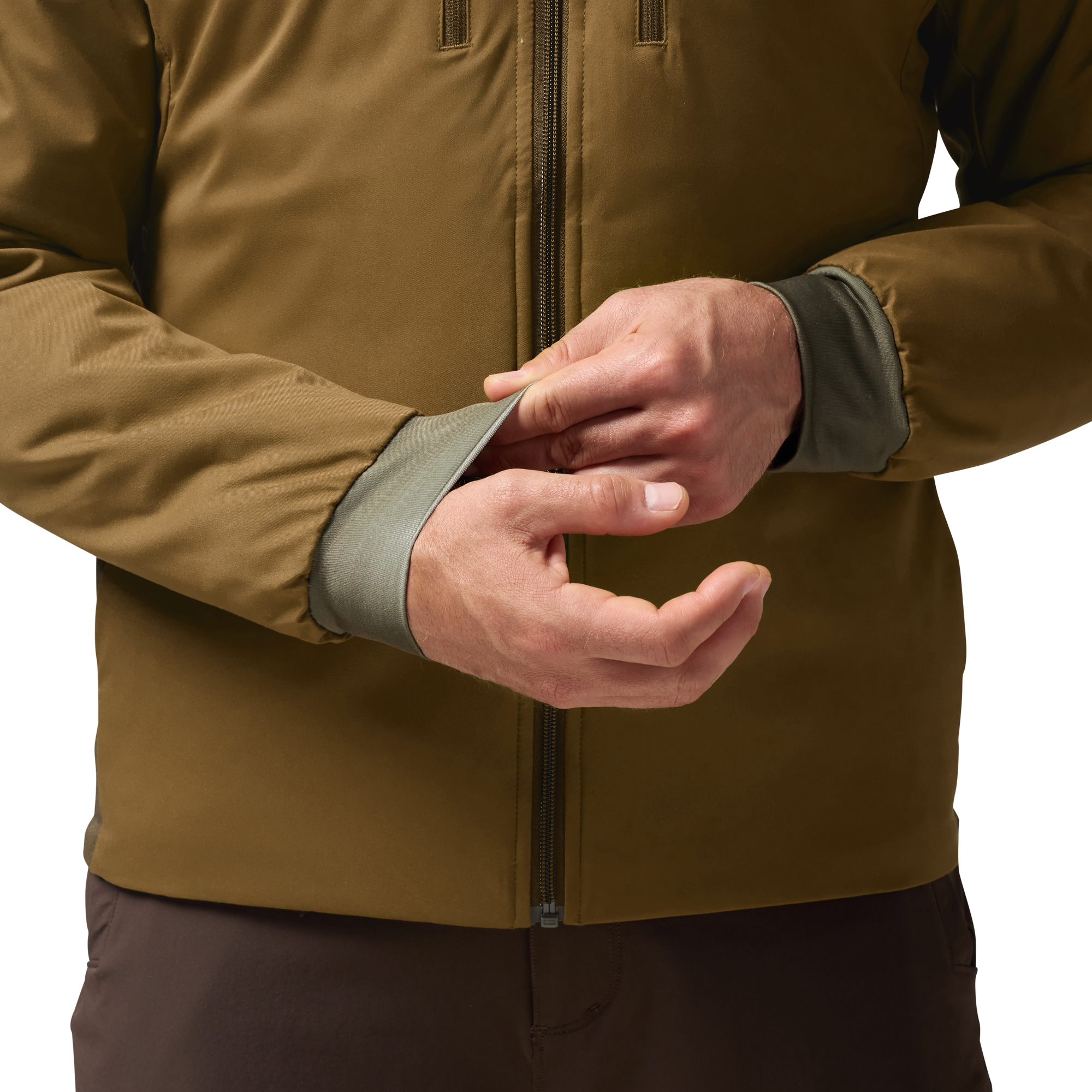 Flyweigh Jacket in Field Tan, on model #field_tan