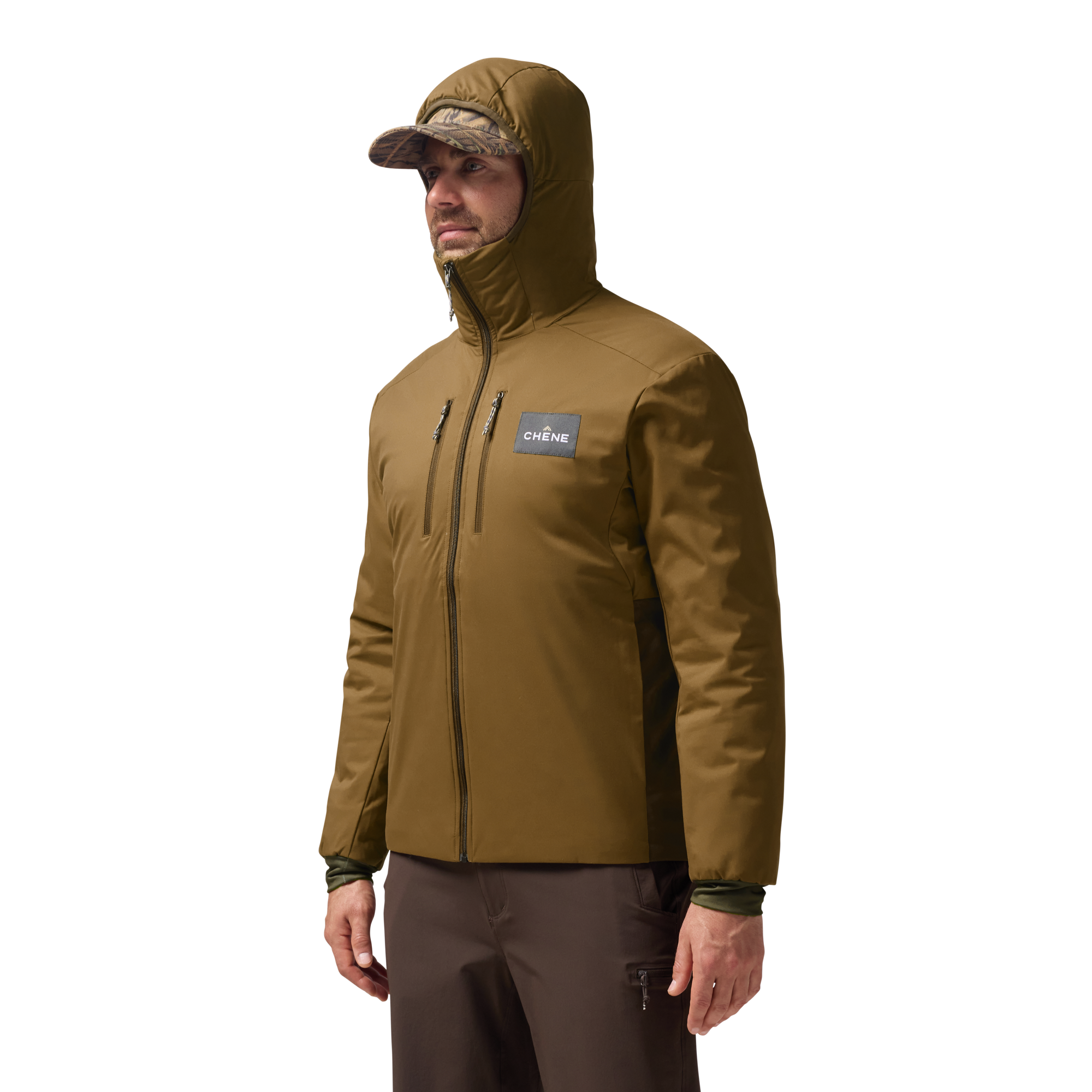 Flyweigh Jacket in Field Tan, on model #field_tan