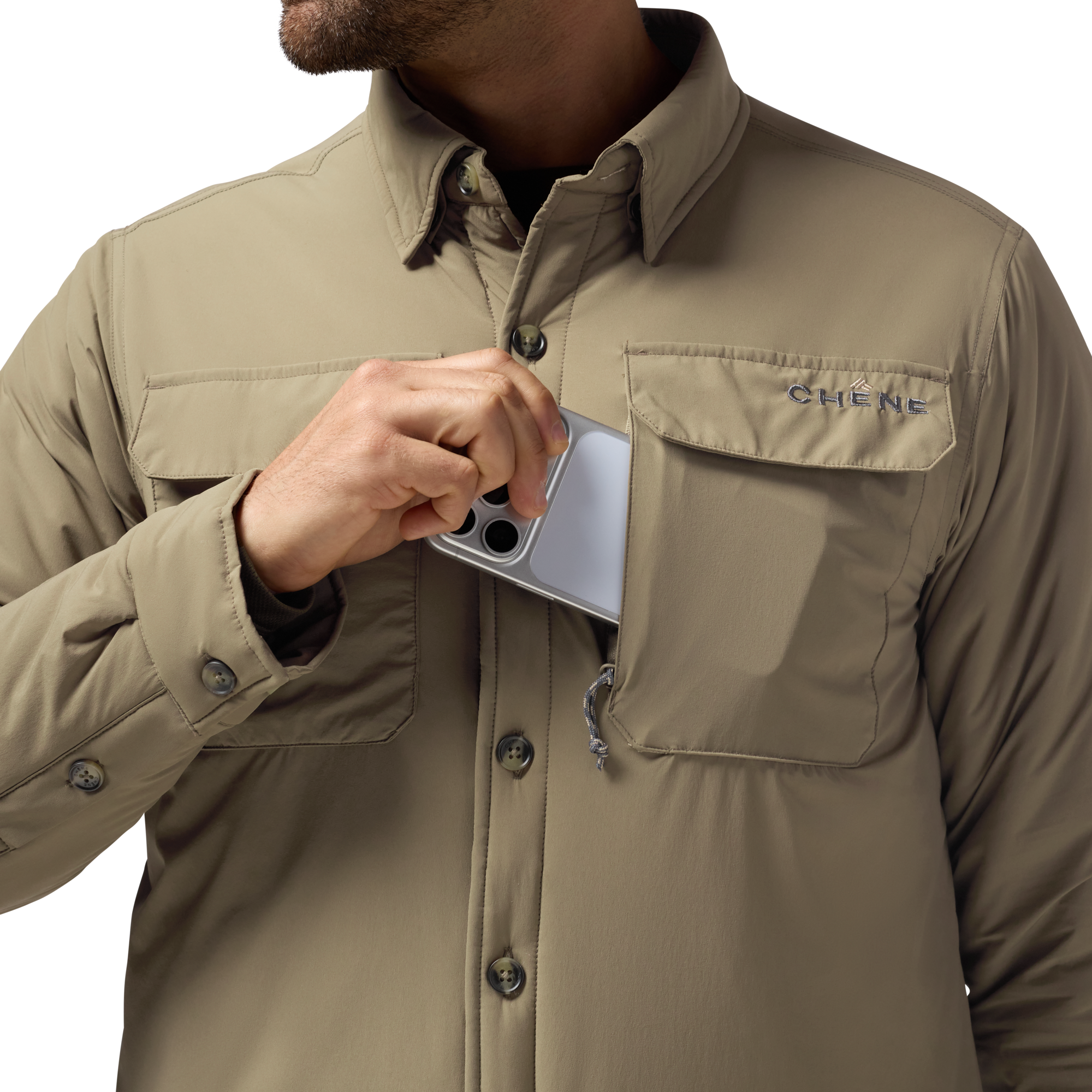Flyweigh Jac-Shirt in Oak, on model #oak