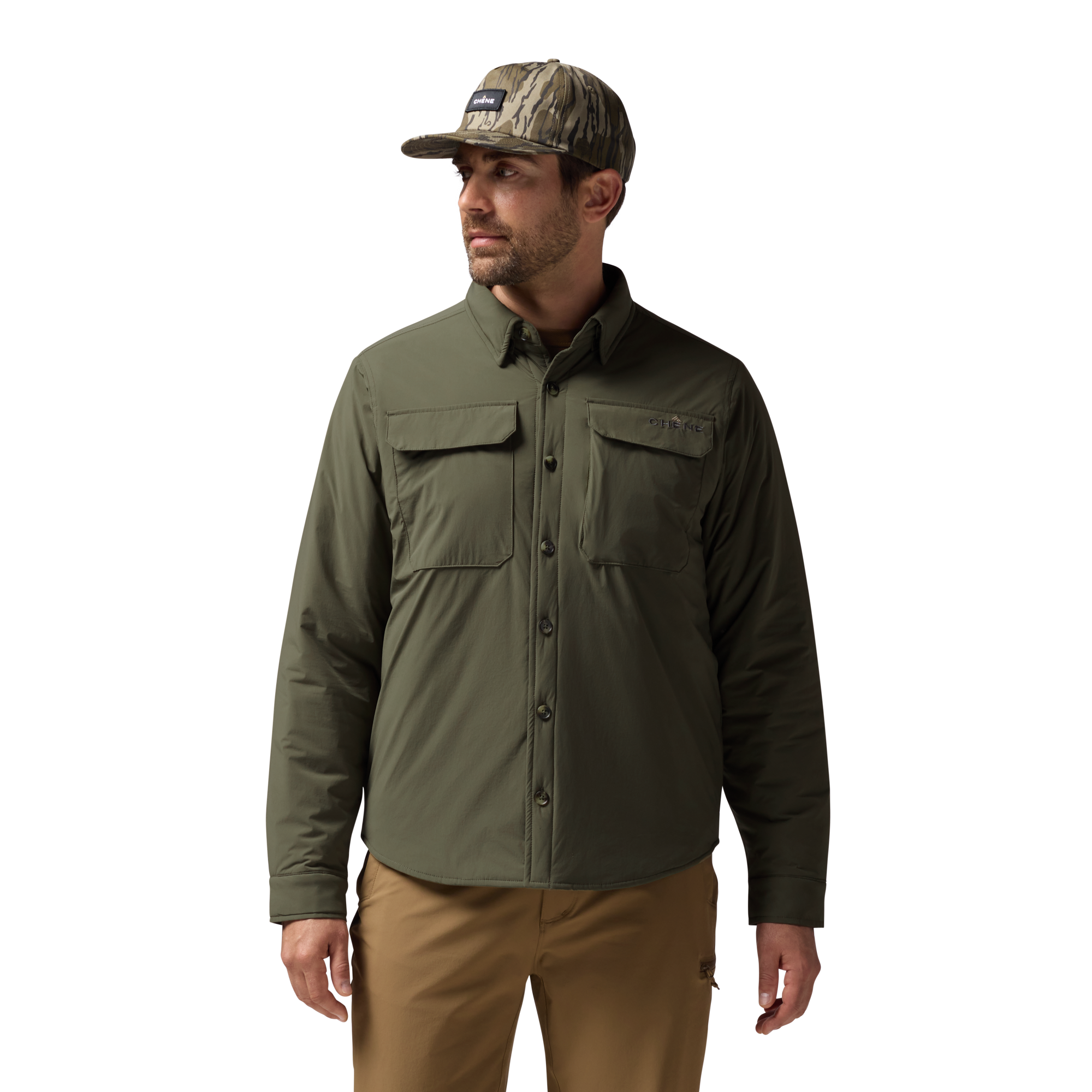 Flyweigh Jac-Shirt in Olive, on model #olive