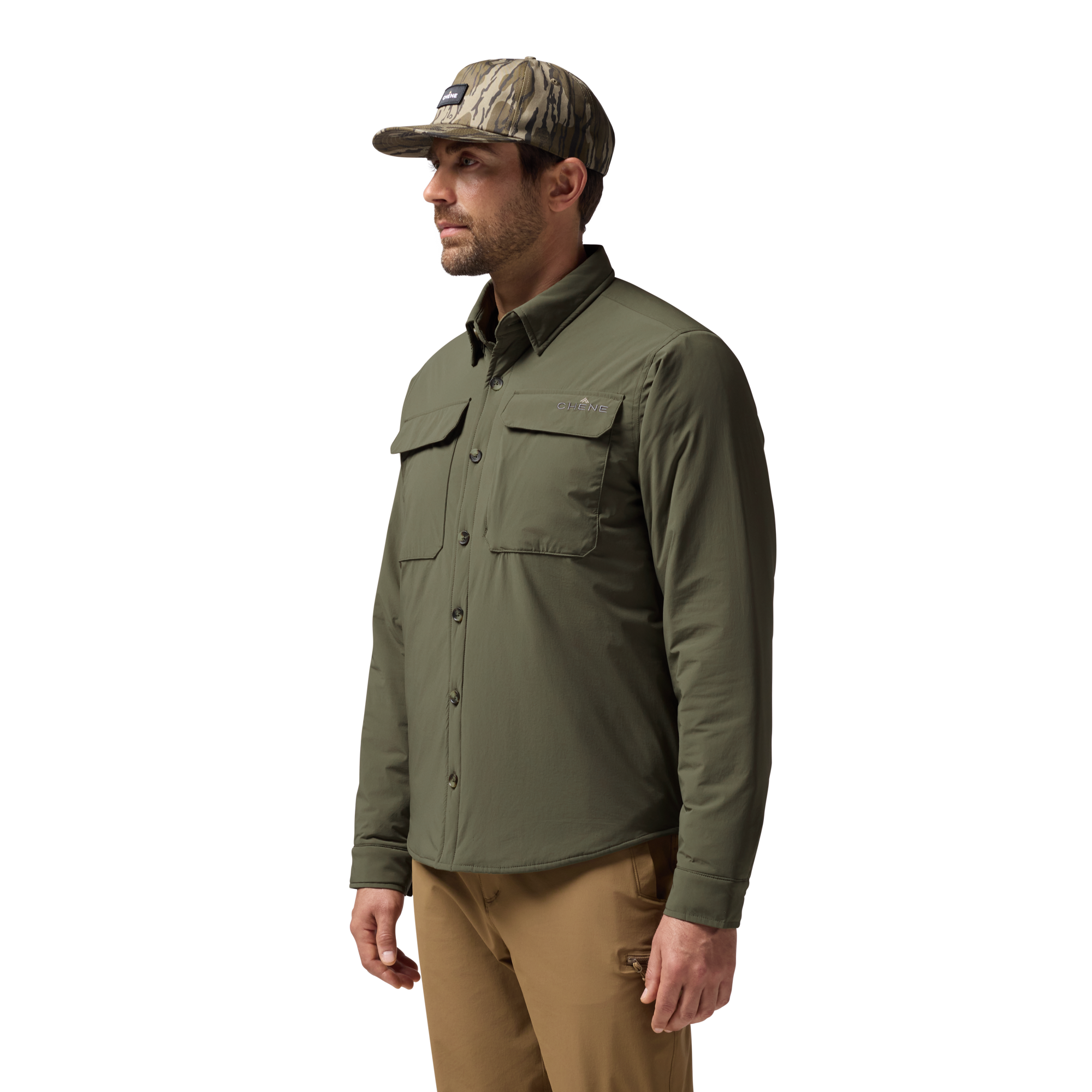 Flyweigh Jac-Shirt in Olive, on model #olive