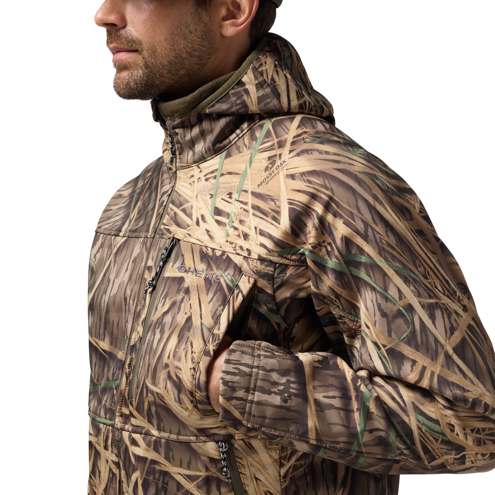 Scout Jacket in Mossy Oak Original Shadow Grass, on model #mossy_oak_original_shadow_grass