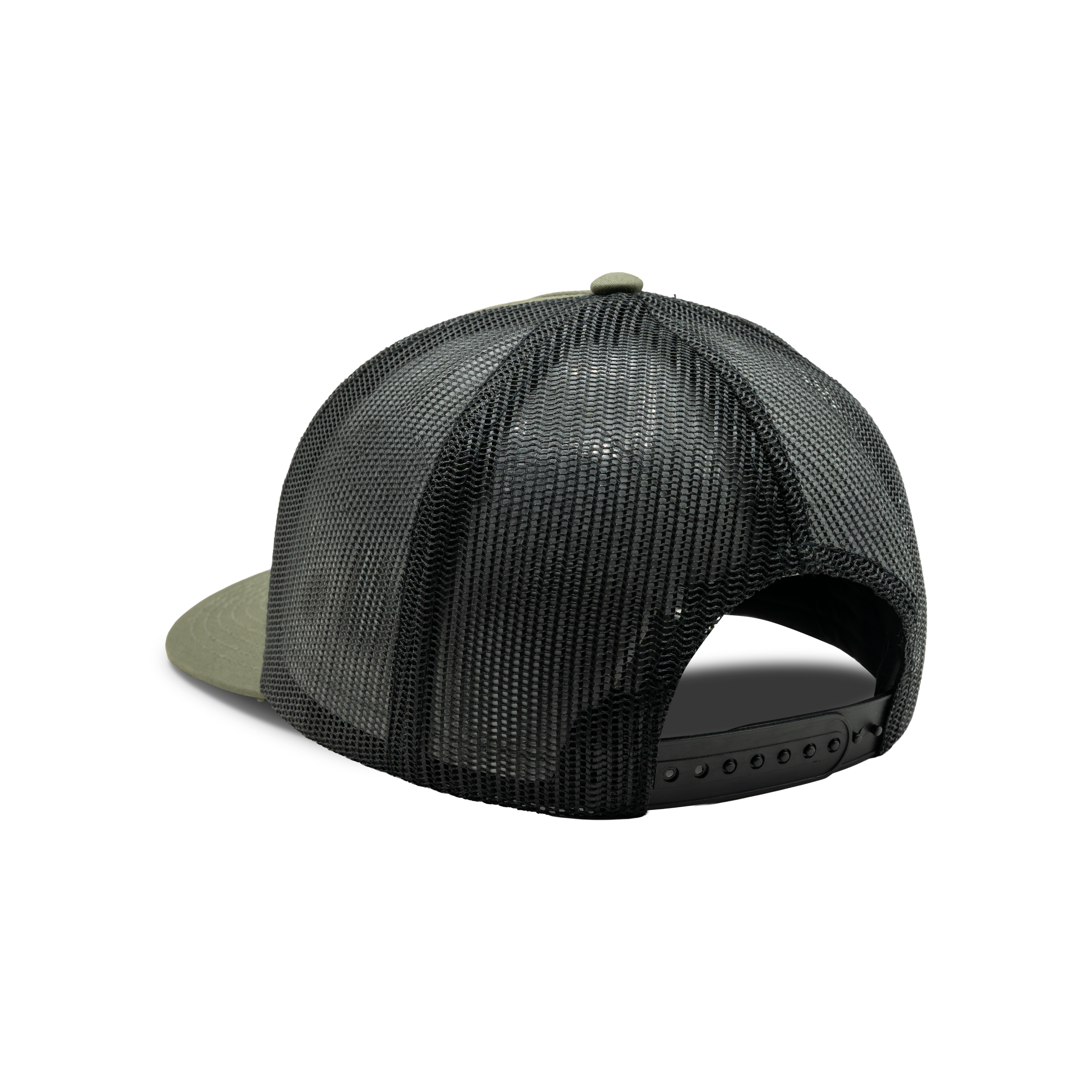 5-Panel Leather Patch Cap in Loden / Black, back view #loden_/_black