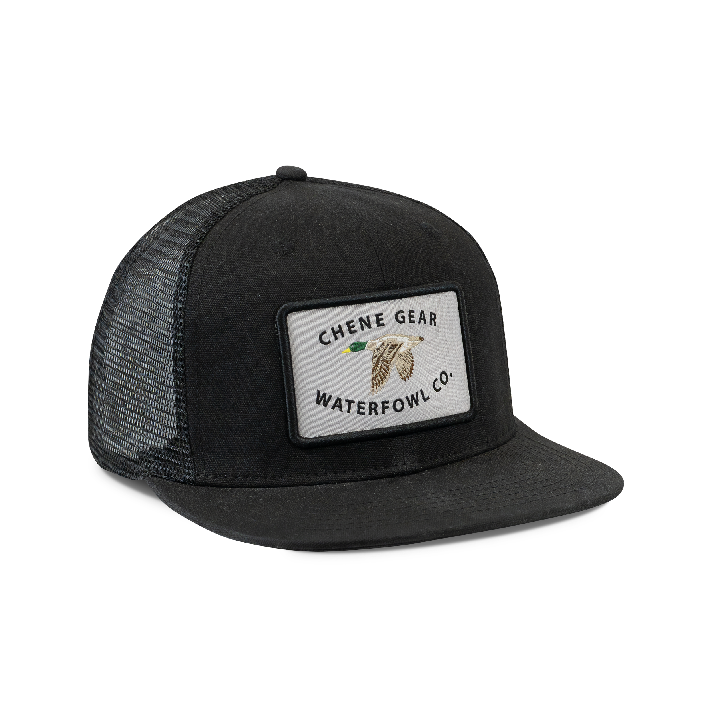 Waterfowl Co. Waxed Mesh Back Cap in Black, front view #black