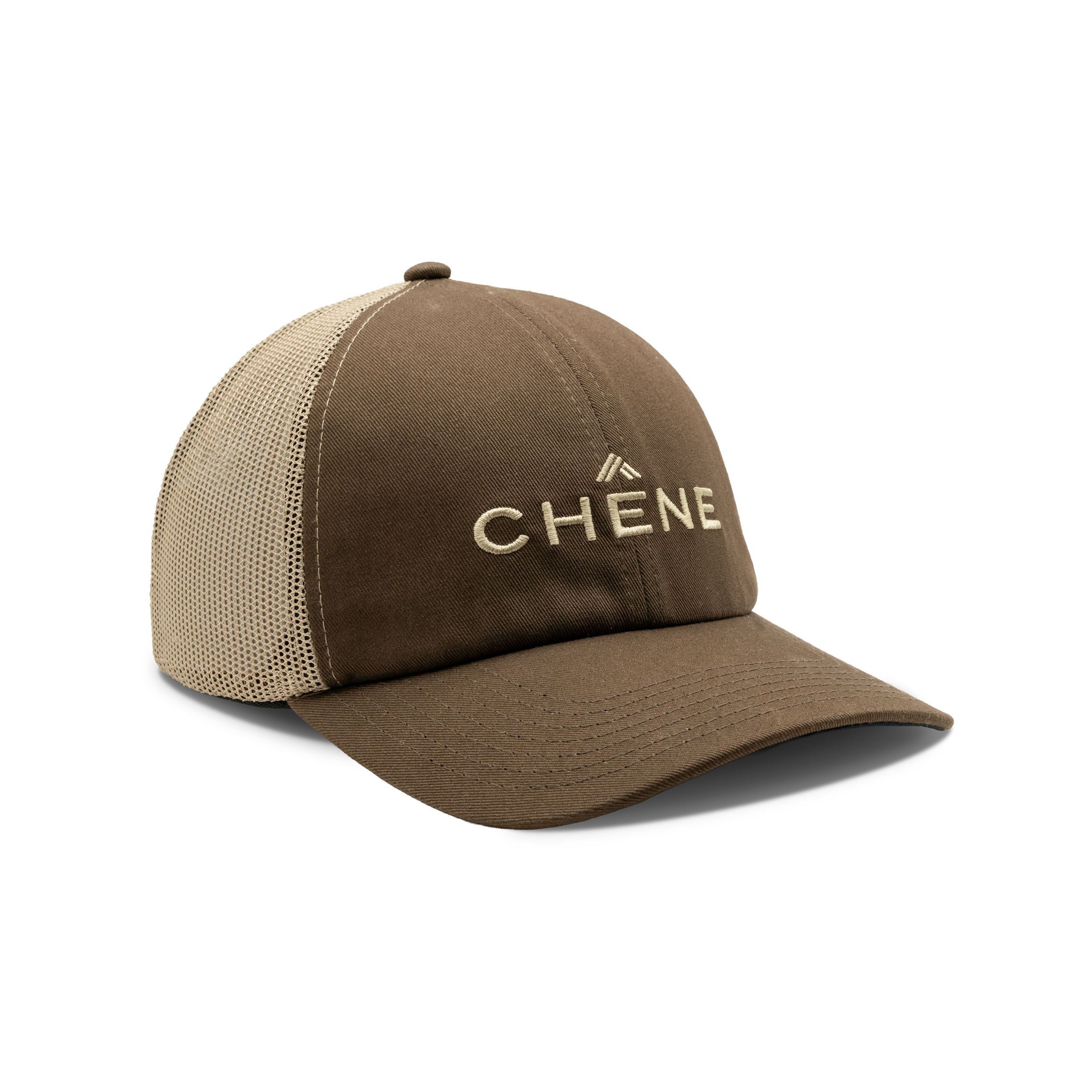 Embroidered Logo Mesh Back Cap in Brown / Khaki, front view #brown_/_khaki