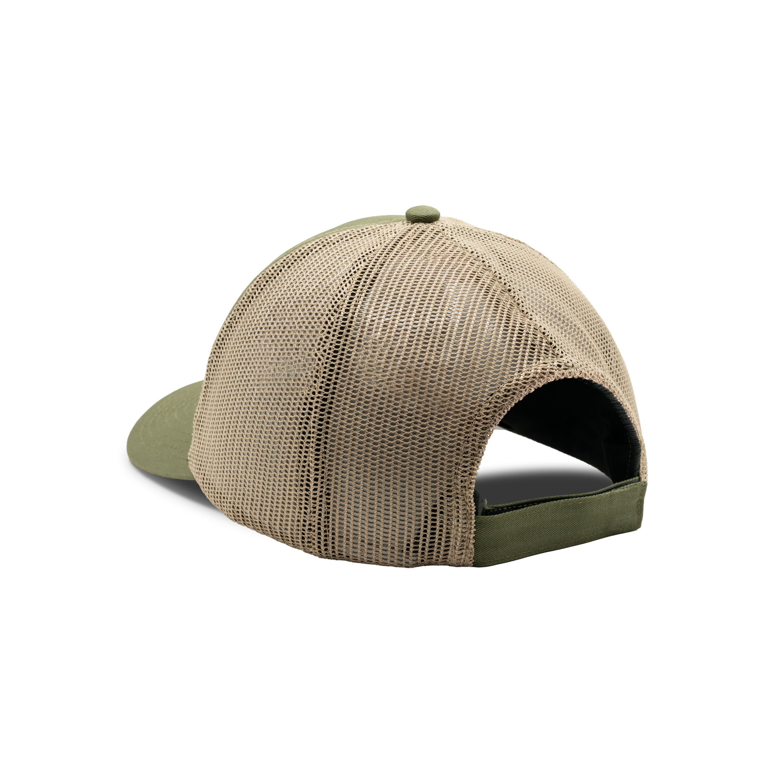 Embroidered Logo Mesh Back Cap in Olive / Khaki, back view #olive_/_khaki