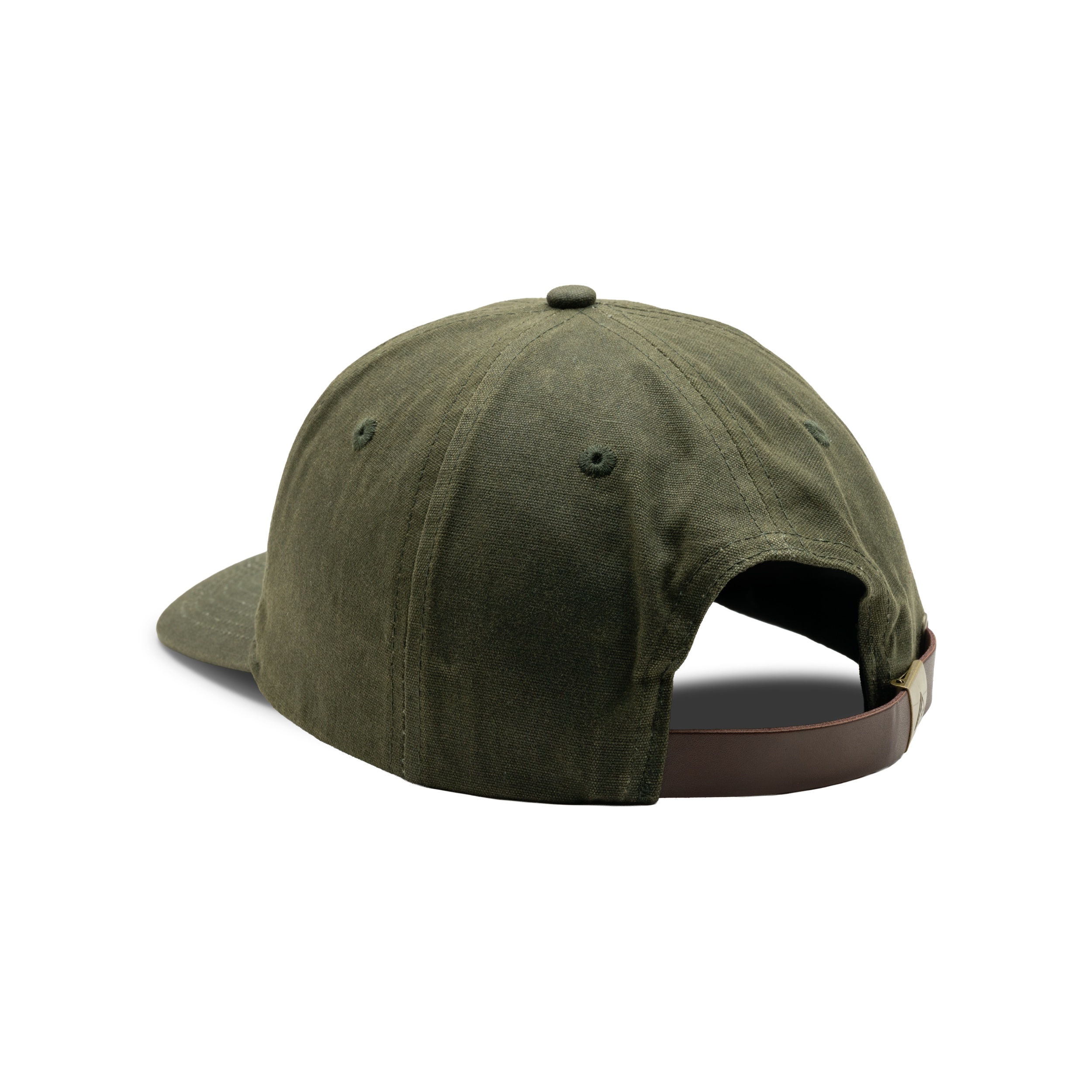 6-Panel Embroidered Waxed Cotton Cap in Dark Olive, back view #dark_olive
