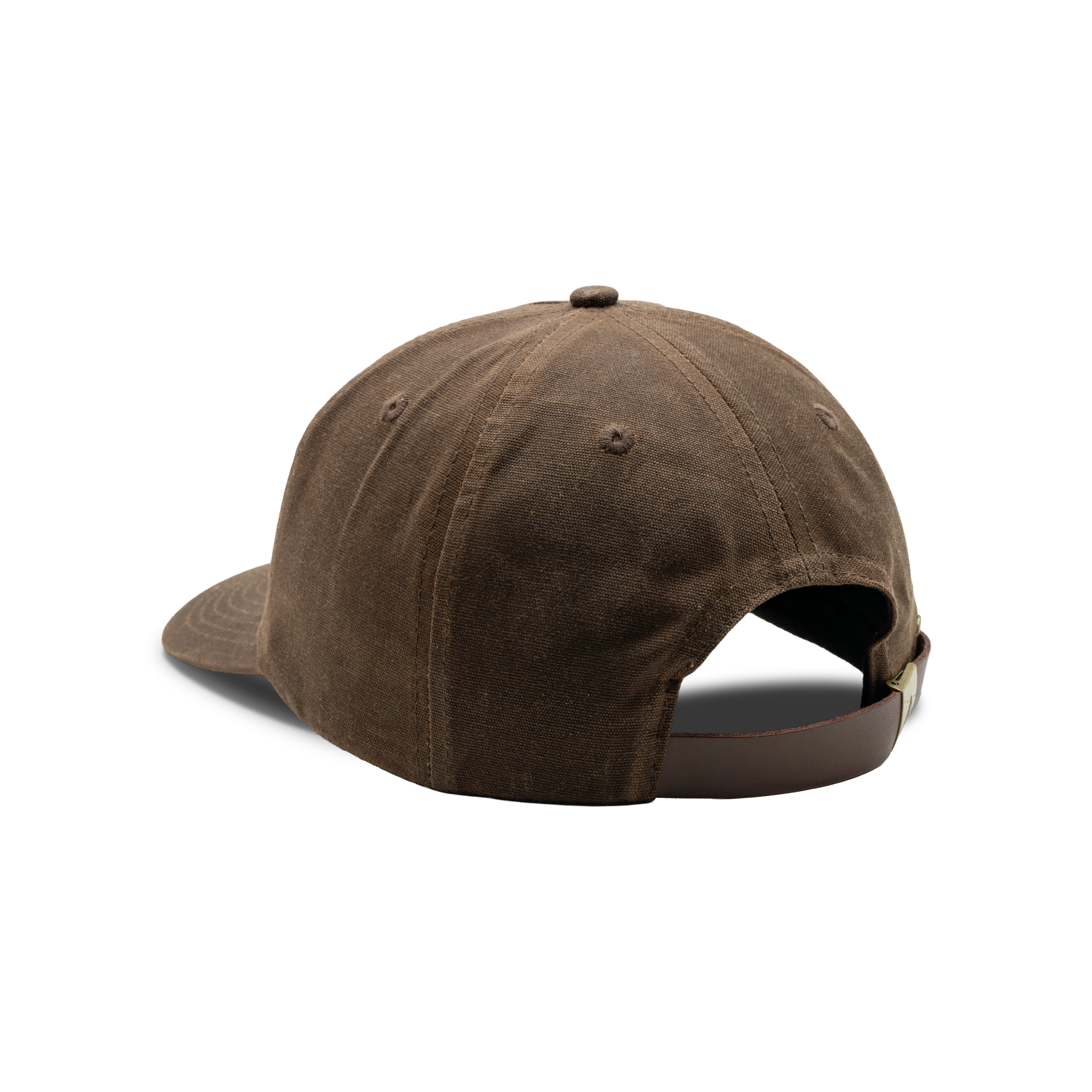 Unstructured 5-Panel Embroidered Waxed Cotton Cap in Buck, back view #buck