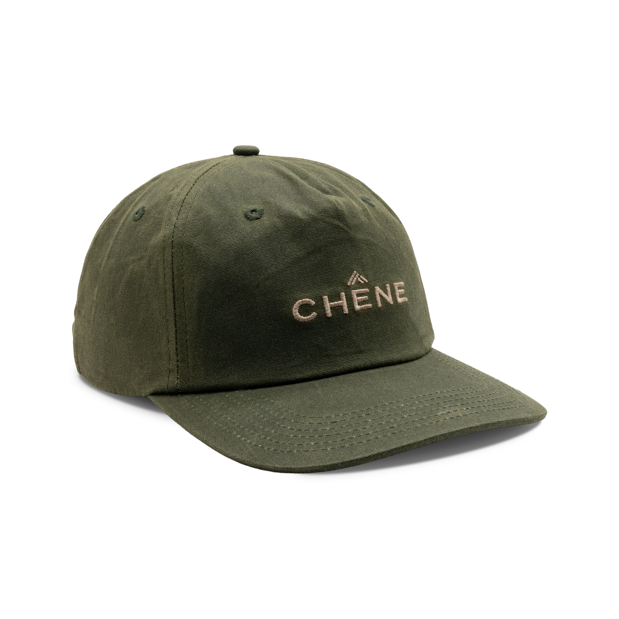 Unstructured 5-Panel Embroidered Waxed Cotton Cap in Dark Olive, front view #dark_olive