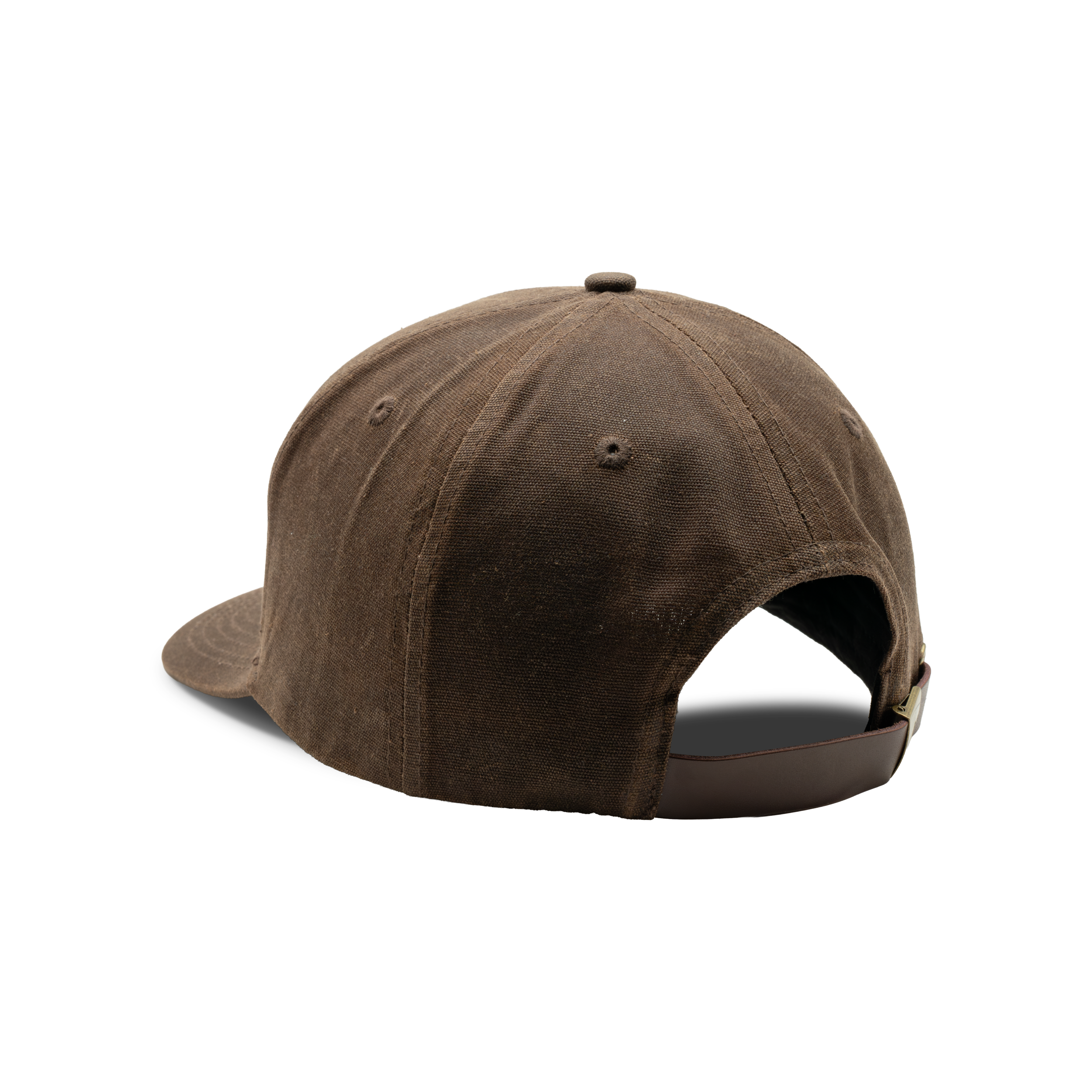 7-Panel Embroidered Waxed Cotton Cap in Buck, back view #buck